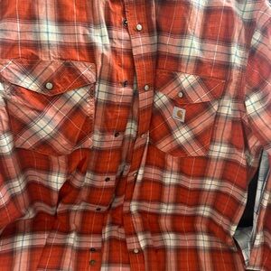 Carhartt Men's Orange Plaid Button Down Shirt